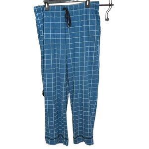 Pajamagram Pajama Pants Men’s Large Cotton Blue Check Pull on Pockets Drawstring